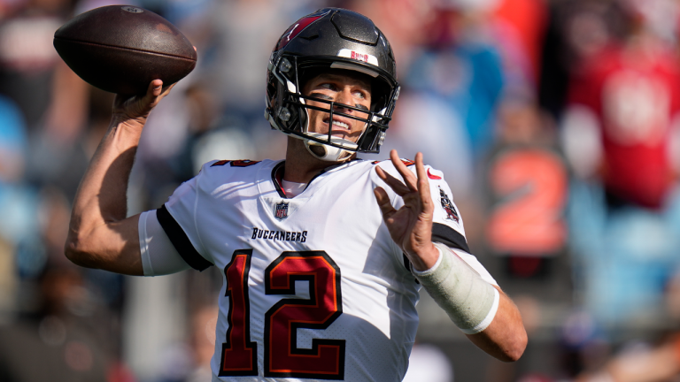 Tampa Bay Buccaneers quarterback Tom Brady passes against the Carolina Panthers
Sunday. (Rusty Jones/AP)