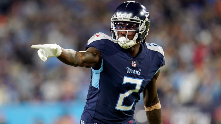 FILE - Tennessee Titans wide receiver Julio Jones (2) lines up for the snap during a Monday Night NFL football game against the Buffalo Bills on Oct. 18, 2021, in Nashville, Tenn. Jones has been activated from injured reserve, clearing the way for him to play Sunday against the Jacksonville Jaguars (Matt Patterson/AP).