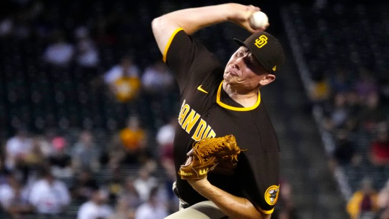 San Diego Padres pitcher Mark Melancon throws to an Arizona Diamondbacks batter during the ninth inning of a baseball game Tuesday, Aug. 31, 2021, in Phoenix (Rick Scuteri/AP).