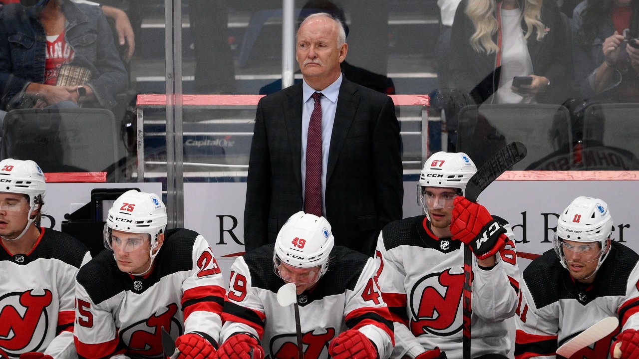 Devils players and Head Coach, Lindy Ruff, speak to the media