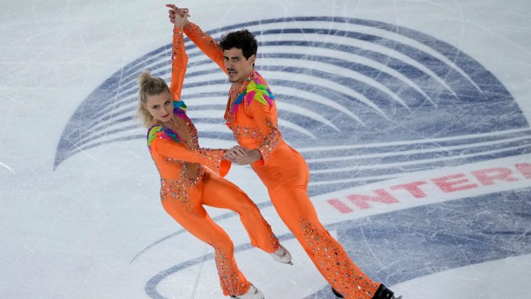Piper Gilles and Paul Poirier of Canada compete in the Ice Dance Rhythm Dance during the ISU figure skating France's Trophy, in Grenoble, French Alps, France, Friday, Nov. 19, 2021. (Francois Mori/AP)