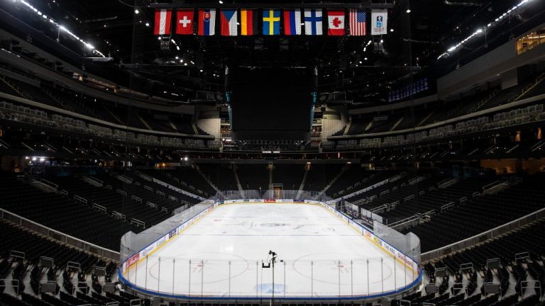 Rogers Place arena sitting empty after the cancellation of the IIHF World Junior Hockey Championship in Edmonton. (Jason Franson/CP)