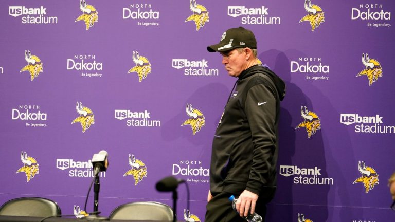Minnesota Vikings head coach Mike Zimmer arrives at a news conference after an NFL football game against the Chicago Bears, Sunday, Jan. 9, 2022, in Minneapolis. The Vikings won 31-17. The Minnesota Vikings fired general manager Rick Spielman and head coach Mike Zimmer on Monday, Jan. 10, 2022, (Jim Mone/AP)