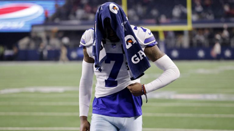 Dallas Cowboys cornerback Trevon Diggs (7) walks off the field after NFL wild-card playoff football game against the San Franciso 49ers. (Ron Jenkins/AP)