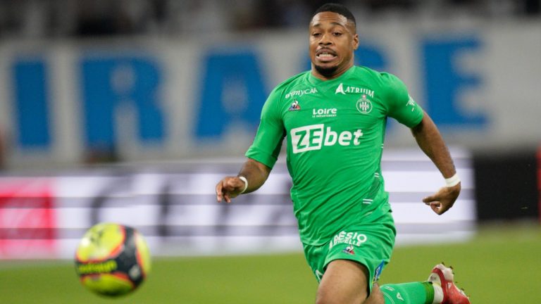 Saint-Etienne's Arnaud Nordin in action during the French League One soccer match between Marseille and Saint-Etienne at the Velodrome stadium in Marseille, southern France, Saturday, Aug. 28, 2021. (Daniel Cole/AP)