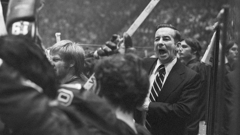 New York Rangers coach Emile Francis shouts after the Rangers scored against the Philadelphia Flyers during the second period of an NHL hockey game. (Brian Horton/AP)