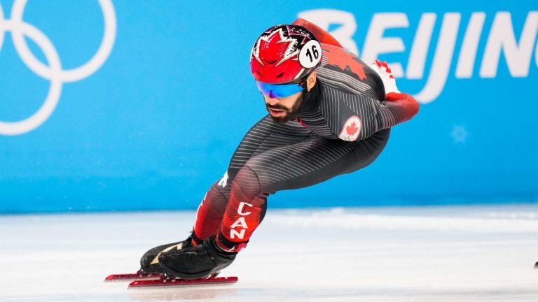 Team Canada short-track speedskater Charles Hamelin competes in the men’s 1500m event during the Beijing 2022 Olympic Winter Games in Beijing, China on Wednesday, February 09, 2022. (Andrew Lahodynskyj/COC)