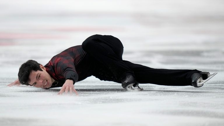 Keegan Messing performs his routine during the senior men's free program at the National Skating Championships, Saturday, Jan. 8, 2022 in Ottawa. THE CANADIAN PRESS/Adrian Wyld