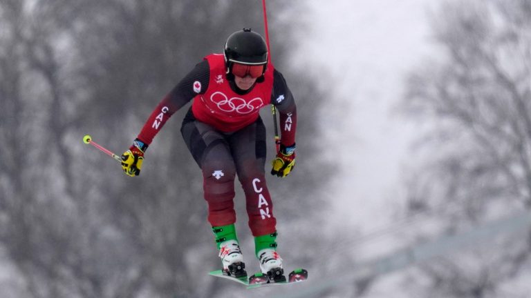 Canada's Marielle Thompson competes during the women's ski cross finals at the 2022 Winter Olympics, Thursday, Feb. 17, 2022, in Zhangjiakou, China. (Alessandra Tarantino/AP Photo)