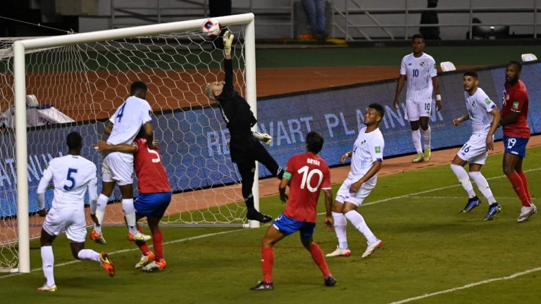 Costa Rica's goalkeeper Keylor Navas clears a ball during a qualifying soccer match against Panama for the FIFA World Cup Qatar 2022 at the National Stadium in San Jose, Costa Rica, Thursday, Jan. 27, 2022. (Carlos Gonzalez/AP)