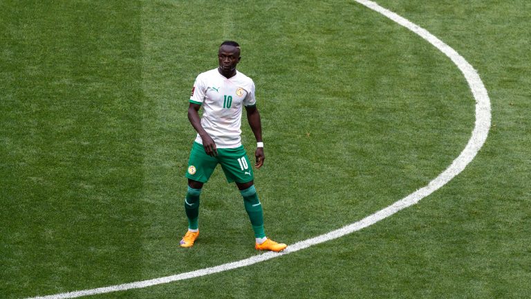 Senegal's Sadio Mane looks on during the World Cup 2022 - Africa playoff soccer match between Senegal and Egypt. (Stefan Kleinowitz/AP)