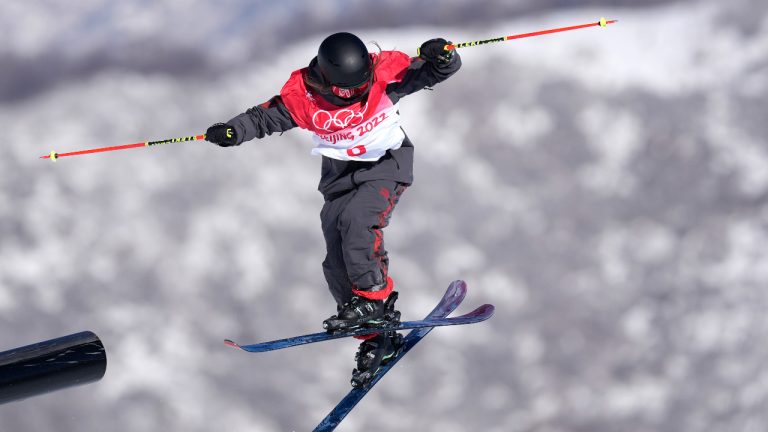 Canada's Megan Oldham competes during the women's slopestyle qualification at the 2022 Winter Olympics, Monday, Feb. 14, 2022, in Zhangjiakou, China. (Lee Jin-man/AP)