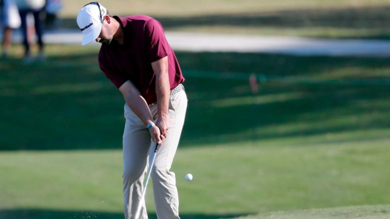 Chad Ramey hits his approach drive on the 18th fairway during the third day of the Sanderson Farms Championship golf tournament in Jackson, Miss., Saturday, Oct. 27, 2018. (Rogelio V. Solis/AP)