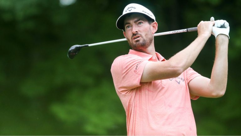 Chase Seiffert watches his tee shot on the sixth hole during the second round of the John Deere Classic golf tournament Friday, July 9, 2021, in Silvis, Ill. (Jessica Gallagher/The Dispatch – The Rock Island Argus via AP)