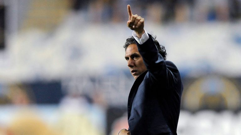 Canada's under-20 coach Mauro Biello calls a play during the second half of the team's MLS soccer match against the Philadelphia Union during his time as Montreal Impact coach on Saturday, Aug. 12, 2017, in Chester, Pa. The Impact won 3-0. (Michael Perez/AP)