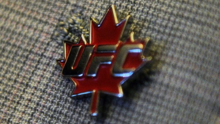A pin with the Ultimate Fighting Championship logo and a maple leaf is shown in Ottawa on Thursday, September 29, 2011. Alberta heavyweight Tanner (The Bulldozer) Boser looks to save the UFC some money this weekend by beating Brazil's Philipe (Monstro) Lins on a Fight Night card in Las Vegas. THE CANADIAN PRESS/Sean Kilpatrick