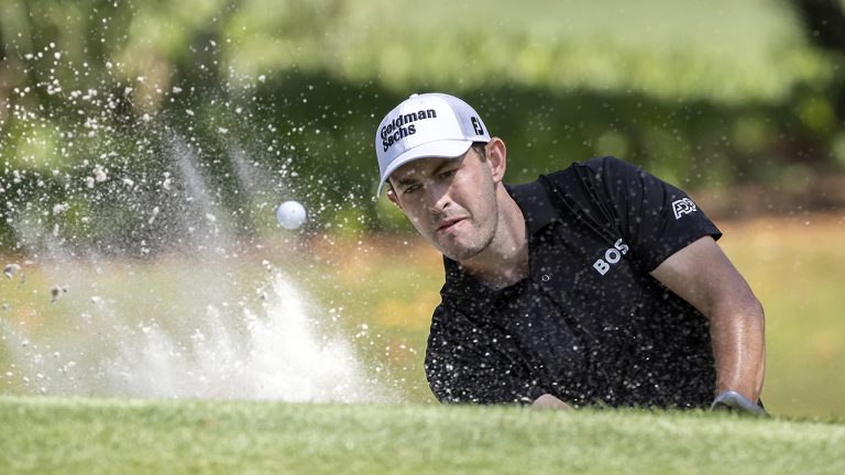Patrick Cantlay hits out of a bunker on the seventh green during the second round of the RBC Heritage golf tournament. (Stephen B. Morton/AP)