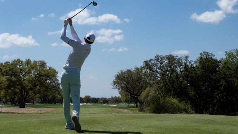 Dylan Frittelli tees off on the second hole during the third round of the Valero Texas Open golf tournament in San Antonio, Saturday, April 2, 2022. (Michael Thomas/AP)