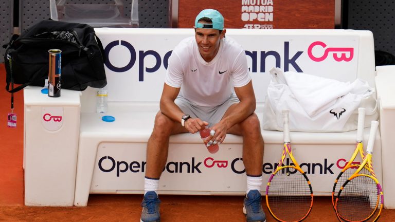 Spain's Rafael Nadal pauses during a training session at the Mutua Madrid Open tennis tournament in Madrid. (Manu Fernandez/AP)