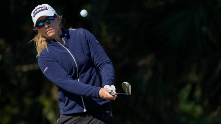 Jodi Ewart Shadoff of England hits her ball onto the fifth hole green, during the third round of the Gainbridge LPGA golf tournament, Saturday, Jan. 29, 2022, in Boca Raton, Fla. (AP/file)