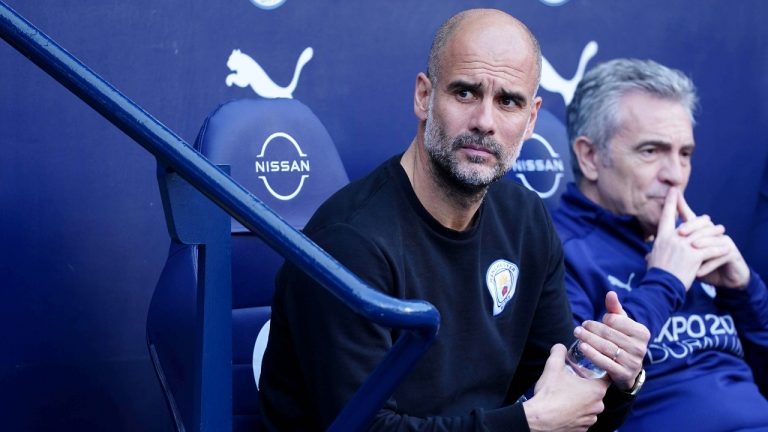 Manchester City manager Pep Guardiola before the Premier League match at the Etihad Stadium, Manchester. Picture date: Sunday May 8, 2022. (PA)