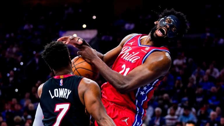 In these playoffs, when centre Joel Embiid plays well, the 76ers win. (Matt Slocum/AP)