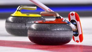 Team Canada broom marks a stone during the Scotties Tournament of Hearts in St. Catharines, Ont., on Saturday, Feb. 18, 2017. (Sean Kilpatrick/CP)