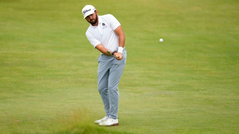 Hayden Buckley hits on the seventh hole during the second round of the U.S. Open golf tournament at The Country Club, Friday, June 17, 2022, in Brookline, Mass. (Julio Cortez/AP)