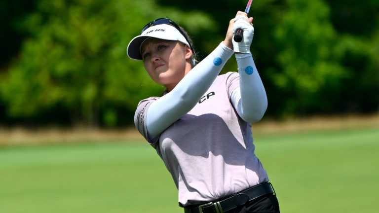 Brooke M. Henderson, of Canada, hits on the sixth fairway during the third round in the Women's PGA Championship golf tournament at Congressional Country Club. (Terrance Williams/AP)