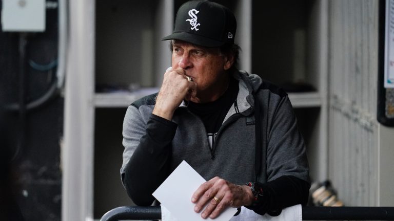 Chicago White Sox manager Tony La Russa looks to the field from the dugout before the team's baseball game against the Texas Rangers in Chicago, Friday, June 10, 2022. (Nam Y. Huh/AP)