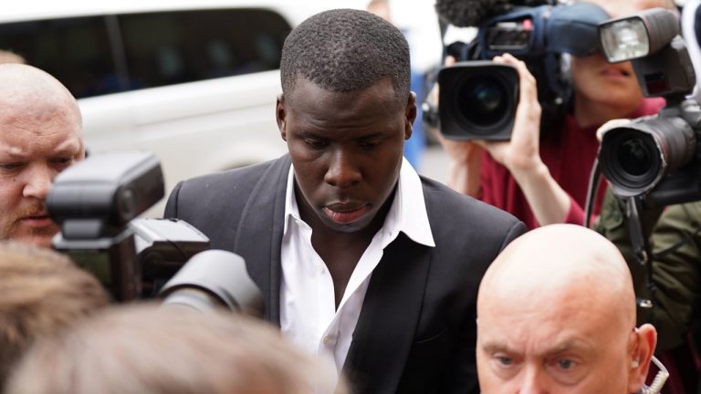 West Ham United player Kurt Zouma arrives at Thames Magistrates' Court in London, Wednesday, June 1, 2022, where he will be sentenced for kicking and slapping his pet cat in abuse caught on video. (Yui Mok/PA via AP)