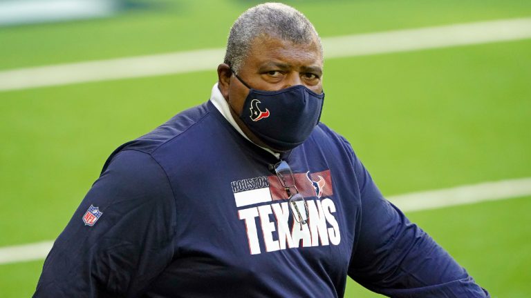 FILE - In this Sunday, Jan. 3, 2021 file photo, Houston Texans interim coach Romeo Crennel walks onto the field for an NFL football game against the Tennessee Titans in Houston. (Eric Christian Smith, File/AP)