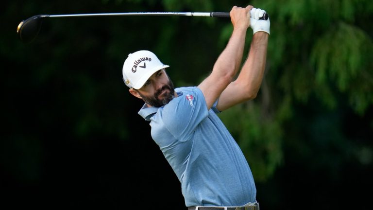 Adam Hadwin, of Canada, watches his shot on the 17th hole during the first round of the U.S. Open golf tournament at The Country Club, Thursday, June 16, 2022, in Brookline, Mass. (Julio Cortez/AP)