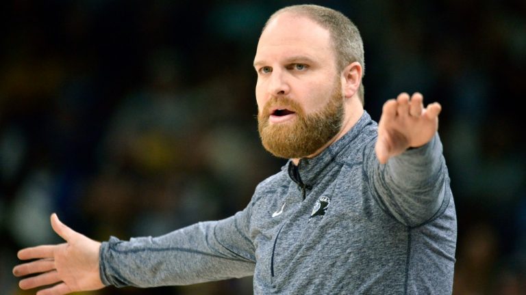 Memphis Grizzlies head coach Taylor Jenkins calls to players in the first half during Game 5 of a first-round NBA basketball playoff series against the Minnesota Timberwolves Tuesday, April 26, 2022, in Memphis, Tenn. (Brandon Dill/AP)