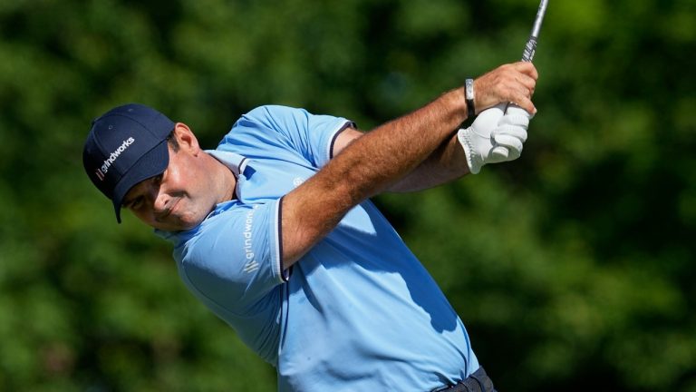 Patrick Reed hits from the 18th tee during the second round of the Memorial golf tournament Friday, June 3, 2022, in Dublin, Ohio. (Darron Cummings/AP)