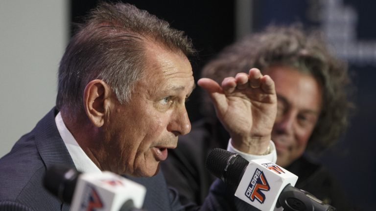 Edmonton Oilers general manager Ken Holland speaks at a press conference in Edmonton on Tuesday, May 7, 2019. (Jason Franson/CP)