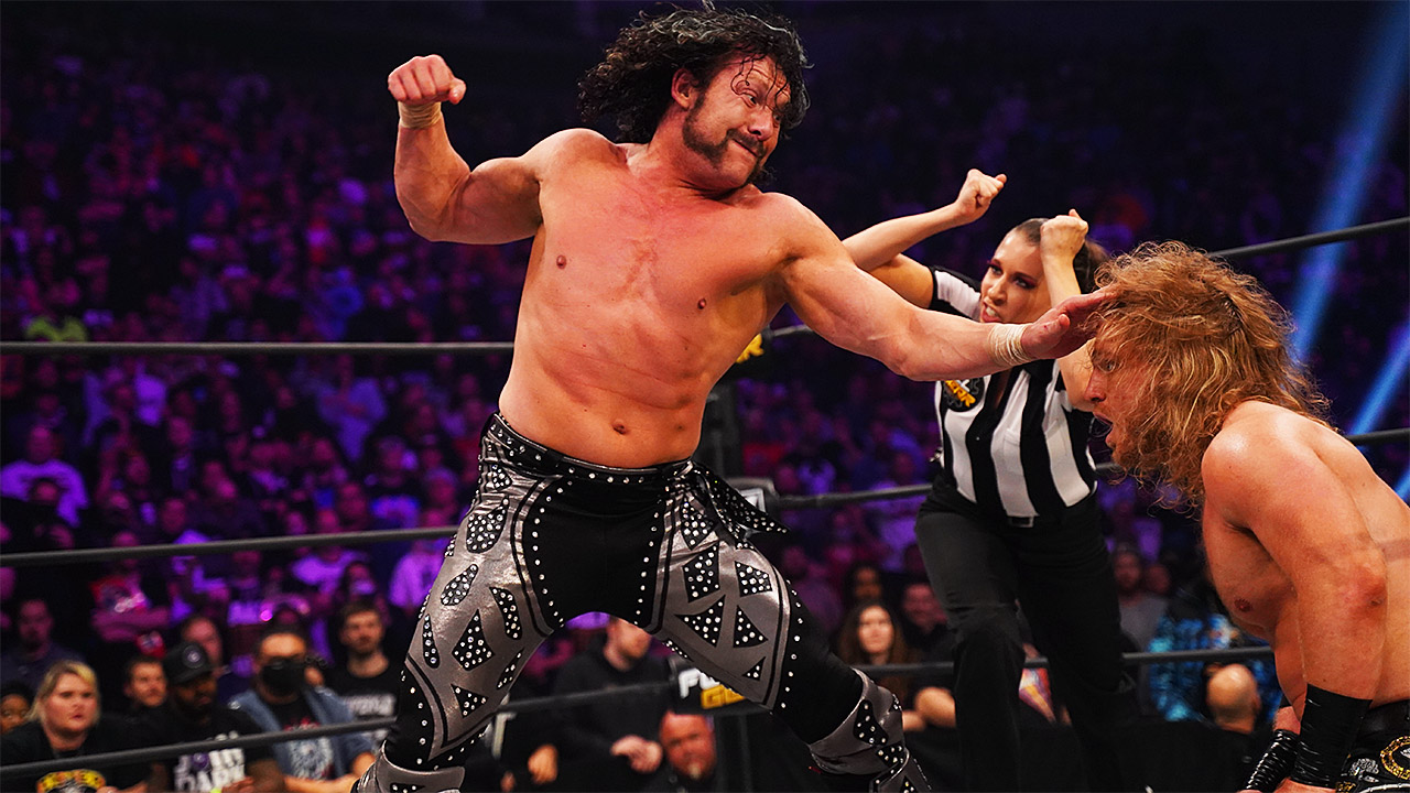 Canadian-born wrestlers Kenny Omega and Chris Jericho do battle in AEW action. (Photo courtesy AEW)