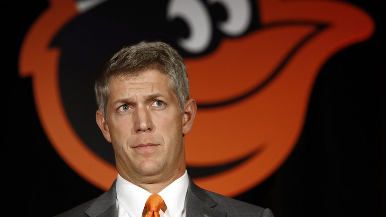 Mike Elias, the Baltimore Orioles' new executive vice president and general manager, speaks at a news conference, Monday, Nov. 19, 2018, in Baltimore. (AP Photo/Patrick Semansky)