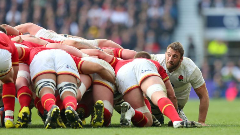England's Chris Robshaw on the edge of the scrum during the 2016 RBS Six Nations match at Twickenham Stadium, London.