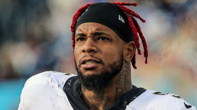 FILE - New Orleans Saints linebacker Kwon Alexander (5) looks up at the video board near the end of an NFL football game against the Tennessee Titans in Nashville, Tenn., Sunday, Nov. 14, 2021. The 27-year-old Alexander signed a one-year deal with the Jets on Friday, July 29, 2022, a move that came after the team worked him out during the offseason. (Gary McCullough/AP)