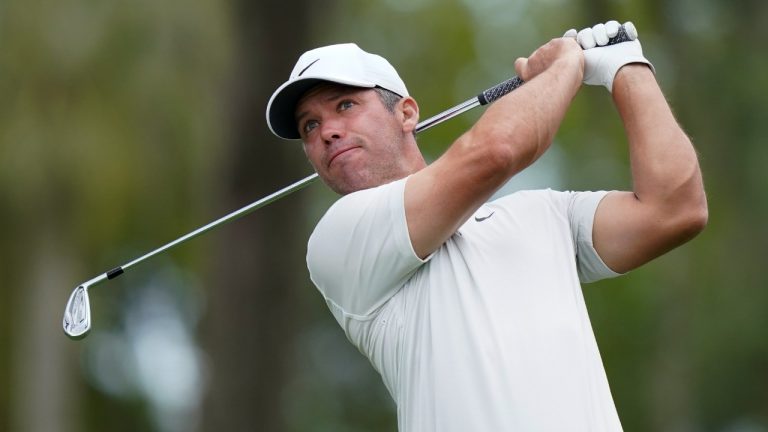 Paul Casey, of England, hits from the sixth tee during the final round of play in The Players Championship golf tournament Monday, March 14, 2022, in Ponte Vedra Beach, Fla. (Lynne Sladky/AP)