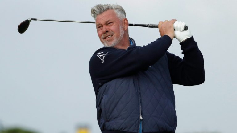 Northern Ireland's Darren Clarke tees off on the fourth hole. (Matt Dunham/AP)