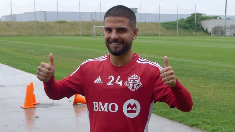 Lorenzo Insigne poses in Toronto FC colours at the TFC training centre in Toronto. (Neil Davidson/CP)