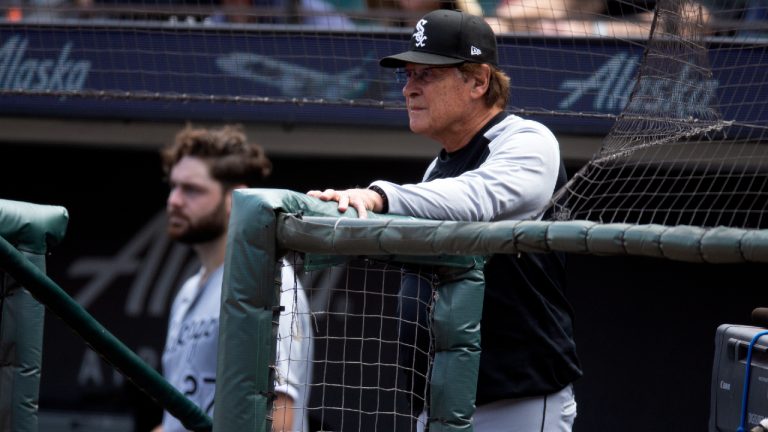 Chicago White Sox manager Tony LaRussa, right, watches his team take on the San Francisco Giants during the third inning of a baseball game, Sunday, July 3, 2022, in San Francisco. (D. Ross Cameron/AP)
