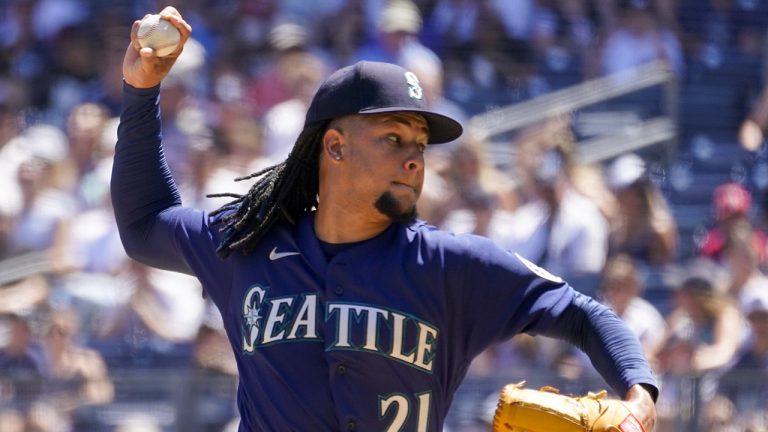 Seattle Mariners starting pitcher Luis Castillo delivers against the New York Yankees in the first inning of a baseball game, Wednesday, Aug. 3, 2022, in New York. (Mary Altaffer/AP)