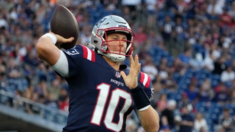 New England Patriots quarterback Mac Jones throws a pass during the first half of the team's preseason NFL football game against the Carolina Panthers, Friday, Aug. 19, 2022, in Foxborough, Mass. (Michael Dwyer/AP)