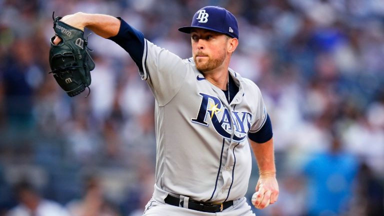 Tampa Bay Rays' Jeffrey Springs pitches during the first inning of the team's baseball game against the New York Yankees on Tuesday, Aug. 16, 2022, in New York. (Frank Franklin II/AP)