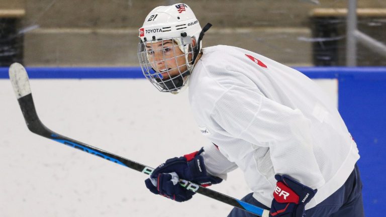 United States' Hilary Knight (21) skates during practice at the LECOM Harborcenter rink in Buffalo, N.Y., Tuesday, Aug. 16, 2022. (Joshua Bessex/AP)