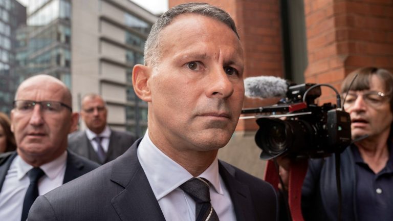 Former Manchester United star Ryan Giggs arrives at Manchester Minshull Street Crown Court, in Manchester, England, Monday Aug. 8, 2022. Giggs is set to go on trial Monday on charges of assault and use of coercive behaviour against a former girlfriend. (Danny Lawson/PA via AP)