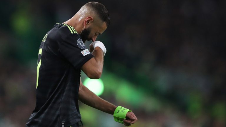 Real Madrid's Karim Benzema walks off after being substituted during the Champions League Group F soccer match between Celtic and Real Madrid at Celtic park, Glasgow, Scotland, Tuesday, Sept. 6, 2022. (Scott Heppell/AP)